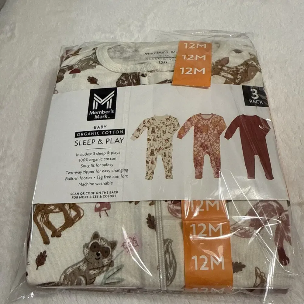 Member's Mark Baby 3-Pack Organic Cotton Soft Sleep And Play 12 Months